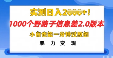 2025抖音1000个野路子信息差最新玩法，一分钟过原创，暴力变现月入几k-互联网-新思维
